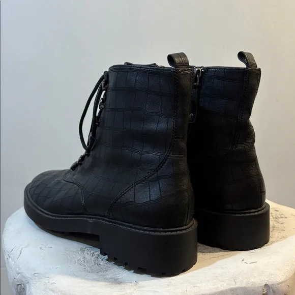 Black Lace Up Combat Style Snake / Croc Reptile Embossed Ankle Boots, size 8 - Picture 4 of 13